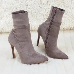 * So Me Taupe Knit Top Pointy Toe 4" Stiletto Heel Ankle Boot